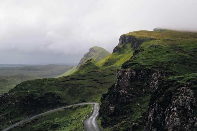 Landscape photo at JPEG quality 35 — blocky compression artifacts clearly visible