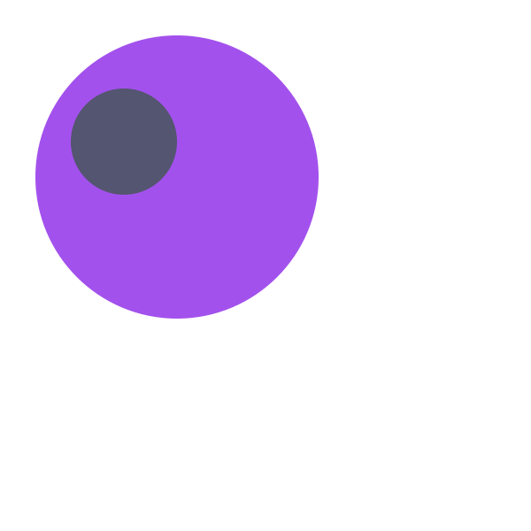 A large purple circle with a smaller dark grey circle overlapping in its upper-left area, on a transparent background
